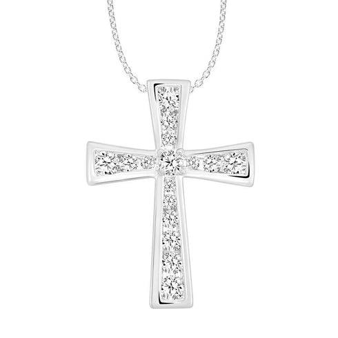 LADIES PENDANT WITH CHAIN 0.50CT ROUND DIAMOND 10K WHITE GOLD