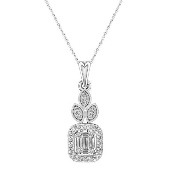 LADIES PENDANT WITH CHAIN 0.25CT ROUND/BAGUETTE DIAMOND 14K WHITE GOLD