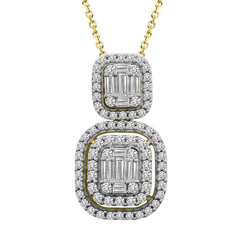 LADIES PENDANT WITH CHAIN 0.50CT ROUND/BAGUETTE DIAMOND 14K YELLOW GOLD