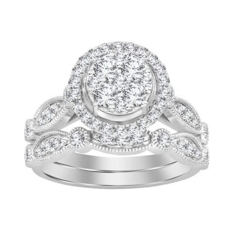 LADIES BRIDAL SET 1.00CT ROUND DIAMOND 14K WHITE GOLD