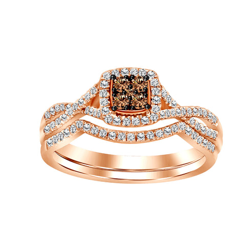 LADIES BRIDAL SET 0.35CT ROUND/DARK BROWN DIAMOND 14K ROSE GOLD