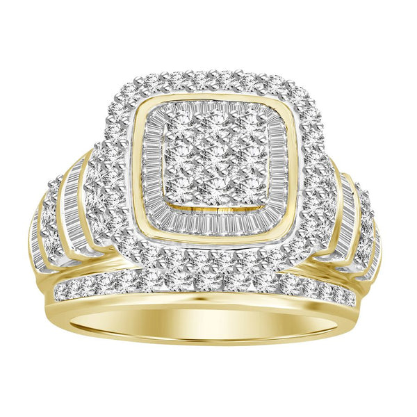 LADIES RING 2.10CT ROUND/BAGUETTE DIAMOND 10K YELLOW GOLD