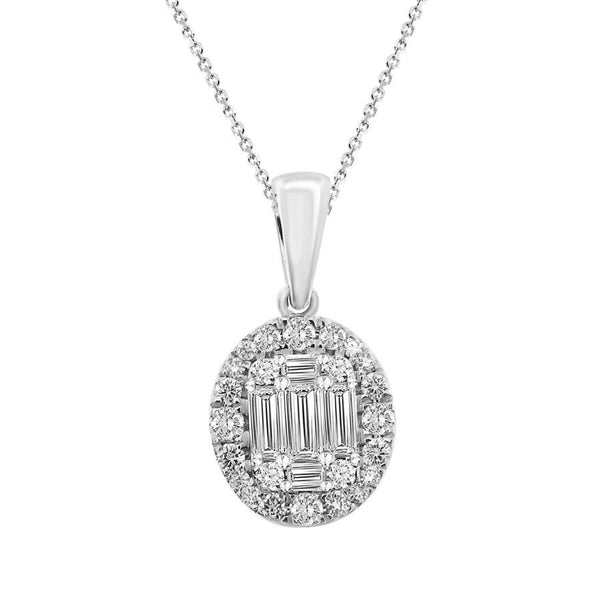 LADIES PENDANT 0.50CT ROUND/BAGUETTE DIAMOND 14K WHITE GOLD