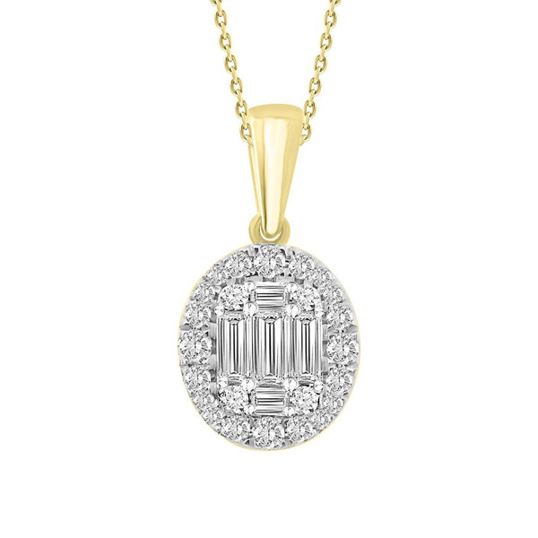 LADIES PENDANT 0.50CT ROUND/BAGUETTE DIAMOND 14K YELLOW GOLD