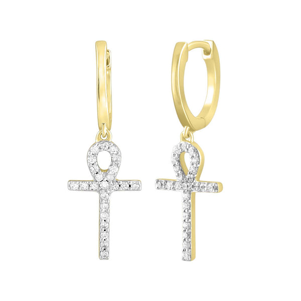 MEN'S HOOP EARRINGS 0.25CT ROUND DIAMOND 10K YELLOW GOLD