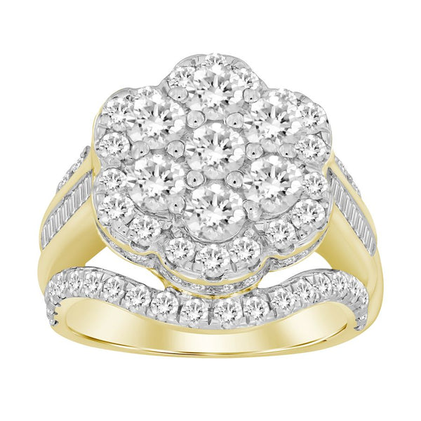 LADIES RING 3.00CT ROUND/BAGUETTE DIAMOND 10K YELLOW GOLD