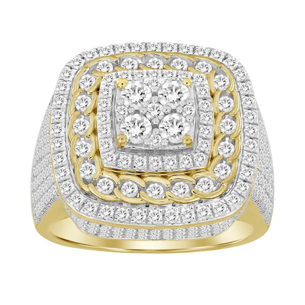 MEN'S RING 2.00CT ROUND DIAMOND 10K YELLOW GOLD