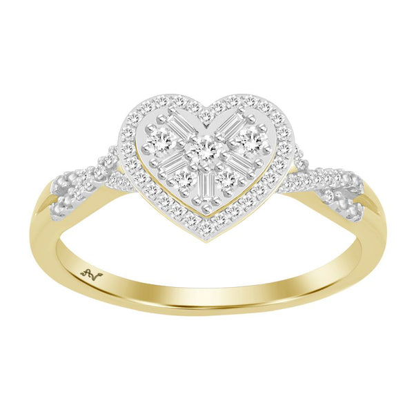 LADIES RING 0.25CT ROUND/BAGUETTE DIAMOND 10K YELLOW GOLD