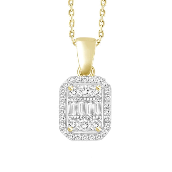 LADIES PENDANT WITH CHAIN 0.20CT ROUND/BAGUETTE DIAMOND 10K YELLOW GOLD