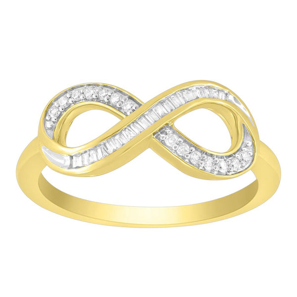 LADIES RING 0.15CT ROUND/BAGUETTE DIAMOND 10K YELLOW GOLD