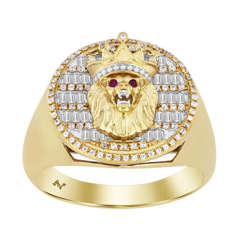 MEN'S RING 0.50CT ROUND/BAGUETTE DIAMOND 10K YELLOW GOLD