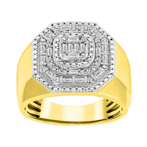 MEN'S RING 0.50CT ROUND/BAGUETTE DIAMOND 10K YELLOW GOLD