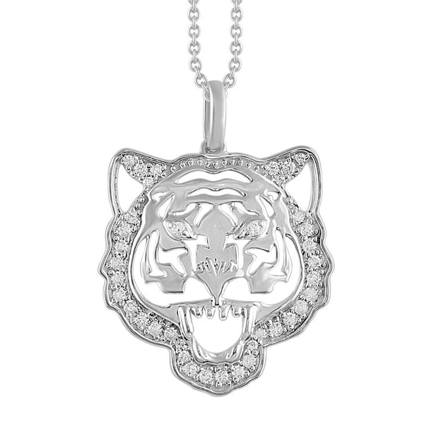 LADIES PENDANT WITH CHAIN 0.20CT ROUND DIAMOND 10K WHITE GOLD