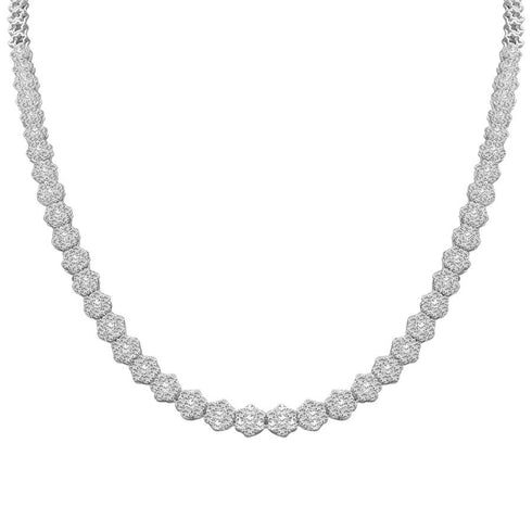 LADIES NECKLACE 7.00CT ROUND DIAMOND 14K WHITE GOLD