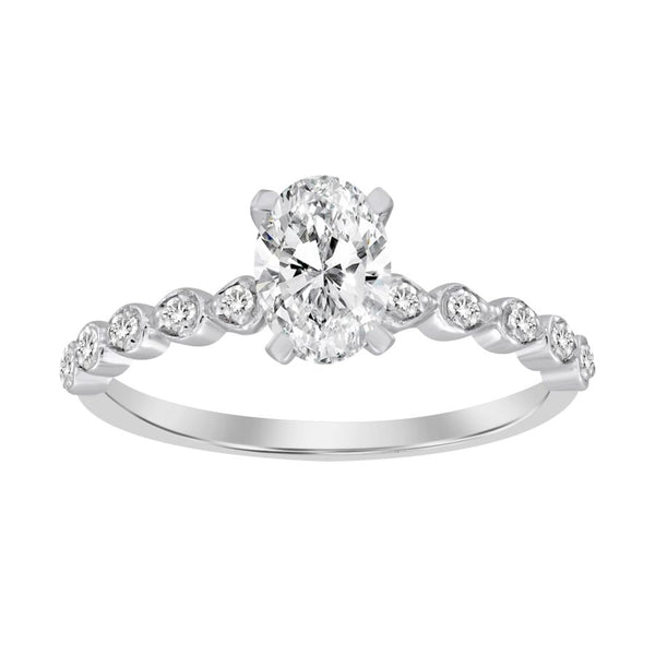 LADIES RING 0.15CT ROUND DIAMOND 14K WHITE GOLD (CENTER STONE 1.00CT OVAL DIAMOND)