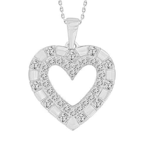 LADIES PENDANT WITH CHAIN 0.50CT ROUND DIAMOND 10K WHITE GOLD