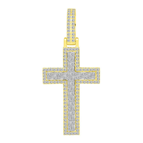 MEN'S CHARM 1.00CT ROUND/BAGUETTE DIAMOND 10K YELLOW GOLD