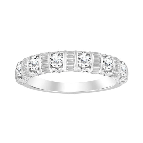 LADIES BAND 1.00CT ROUND/BAGUETTE DIAMOND 14K WHITE GOLD