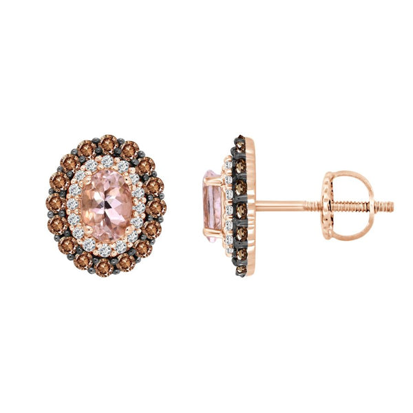 EARRINGS 1.65CT ROUND/OVAL DIAMOND 10K MORGANITE STONE ROSE GOLD