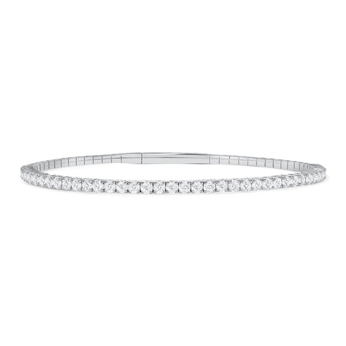 LADIES HALF FLEXIBLE BANGLE 1.00CT ROUND DIAMOND 14K WHITE GOLD