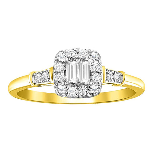 LADIES RING 0.20CT ROUND/BAGUETTE DIAMOND 14K YELLOW GOLD