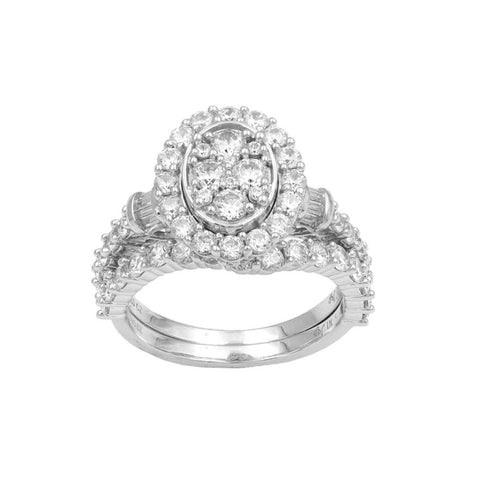 LADIES BRIDAL SET 2.00CT ROUND/BAGUETTE DIAMOND 14K WHITE GOLD (SI QUALITY)