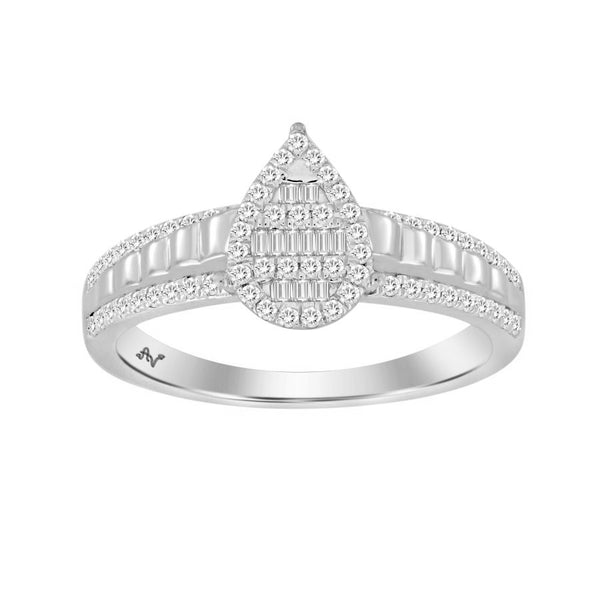 LADIES  RING 0.25CT ROUND/BAGUETTE DIAMOND 10K WHITE GOLD