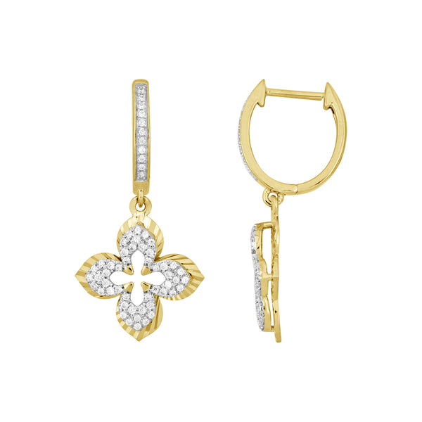 LADIES  HOOPS EARRINGS 0.33CT ROUND DIAMOND 10K YELLOW GOLD