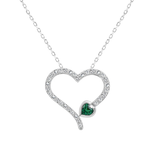 LADIES NECKLACE 0.70CT ROUND/EMERALD/HEART DIAMOND 14K WHITE GOLD (CENTER STONE HEART DIAMOND- 0.20CT)