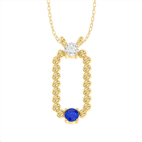 LADIES PENDANT WITH CHAIN 0.15CT ROUND/BLUE SAPPHIRE DIAMOND 14K YELLOW GOLD (CENTER STONE ROUND BLUE SAPPHIRE-0.10CT)