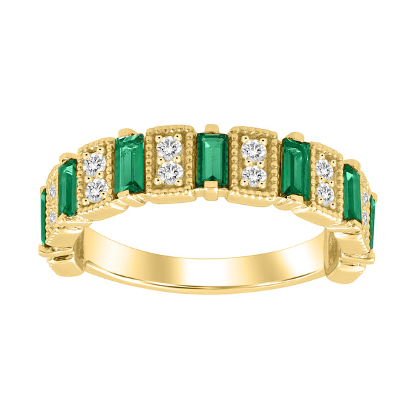 LADIES BAND 1.05CT ROUND/BAGUETTE/EMERALD DIAMOND 14K YELLOW GOLD