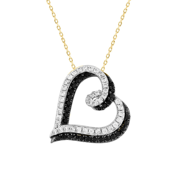 LADIES PENDANT WITH CHAIN 0.50CT ROUND/BLACK DIAMOND 14K YELLOW GOLD