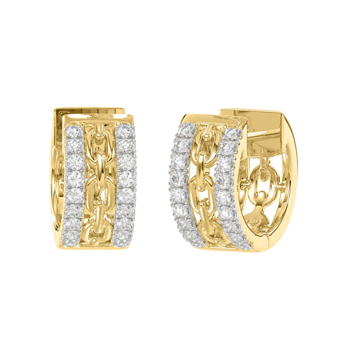 LADIES HOOPS EARRINGS 0.25CT ROUND DIAMOND 14K YELLOW GOLD