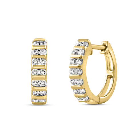 LADIES HOOPS EARRING 0.25CT ROUND DIAMOND 10K YELLOW GOLD