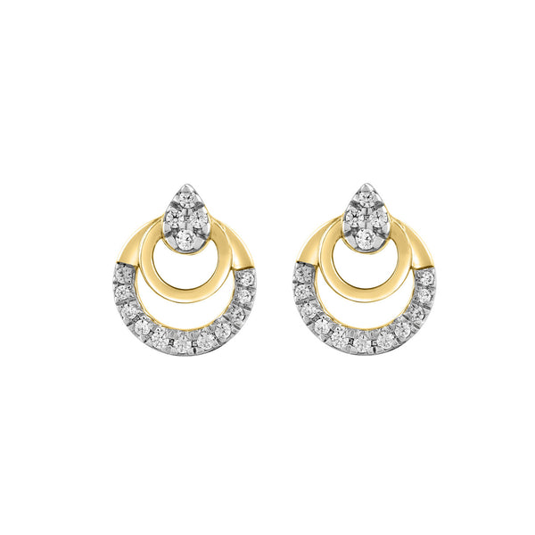 LADIES EARRINGS 0.13CT ROUND DIAMOND 14K YELLOW GOLD