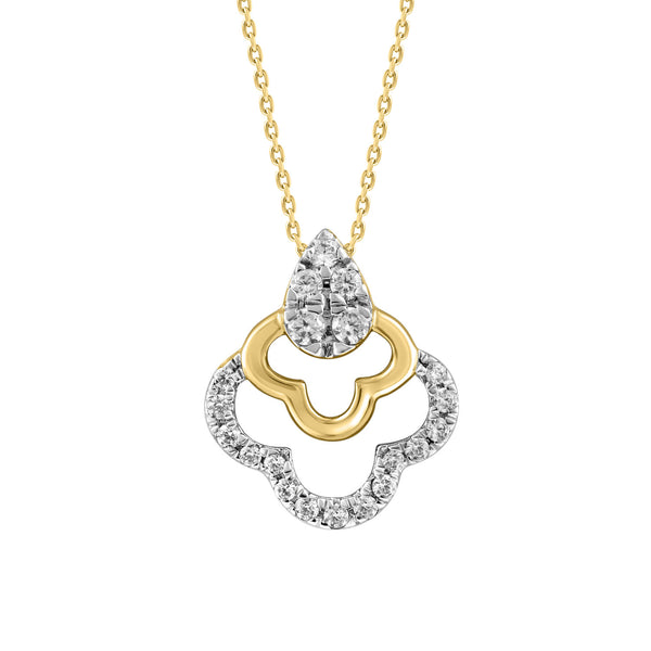 LADIES PENDANT WITH CHAIN 0.13CT ROUND DIAMOND 14K YELLOW GOLD