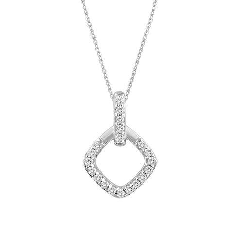 LADIES PENDANT WITH CHAIN 0.13CT ROUND DIAMOND 10K WHITE GOLD