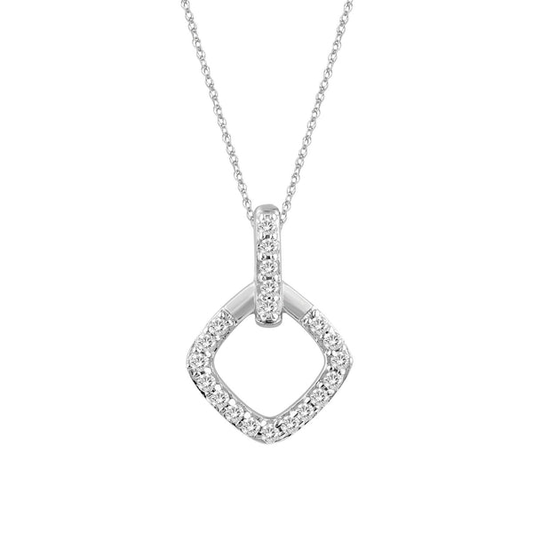 LADIES PENDANT WITH CHAIN 0.13CT ROUND DIAMOND 10K WHITE GOLD