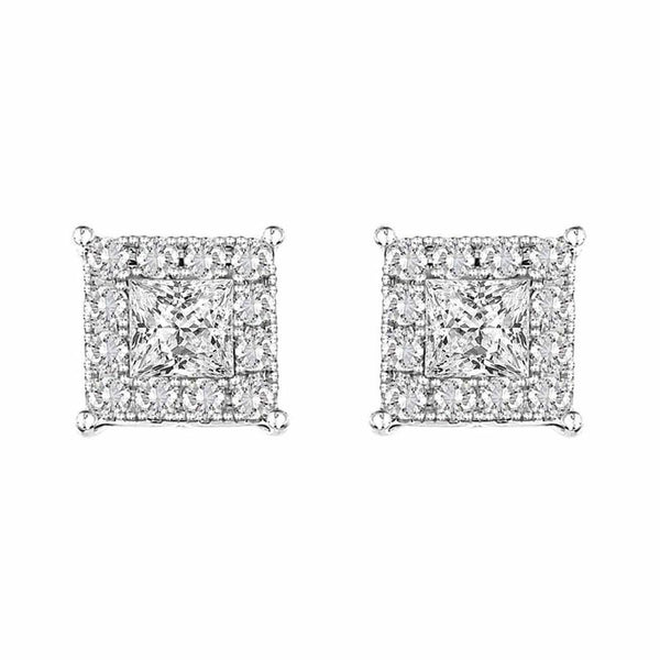 LADIES EARRINGS 0.25CT ROUND/PRINCESS DIAMOND 14K WHITE GOLD (SI QUALITY)