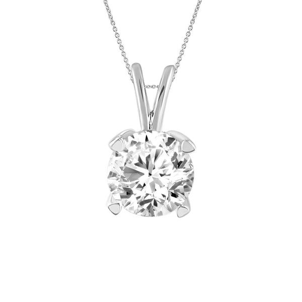 LADIES SOLITAIRE PENDANT WITH CHAIN 0.50CT ROUND DIAMOND 14K WHITE GOLD