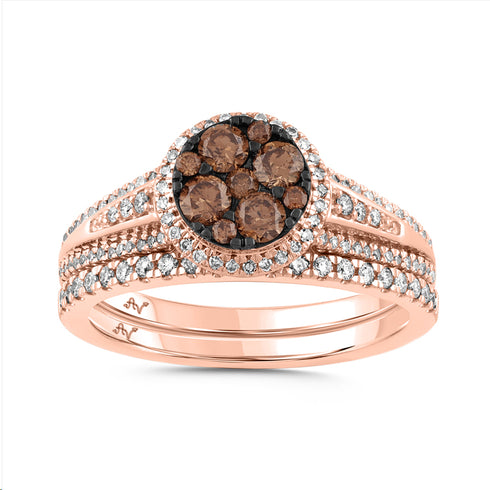 LADIES BRIDAL SET 0.75CT DARK BROWN/ROUND DIAMOND 14K ROSE GOLD