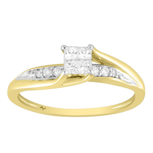 LADIES RING 0.20CT ROUND/PRINCESS DIAMOND 10K YELLOW GOLD