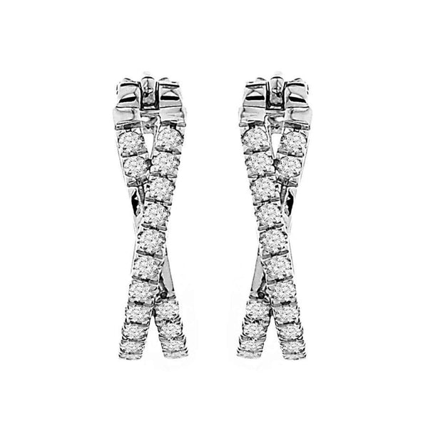 HOOP EARRINGS 0.50CT ROUND DIAMOND 10K WHITE GOLD