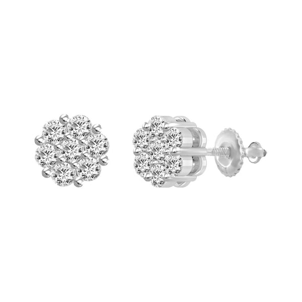 LADIES  FLOWER EARRINGS 0.50CT ROUND DIAMOND 14K WHITE GOLD