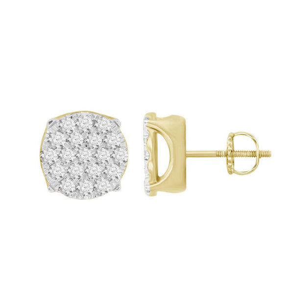 LADIES EARRINGS 1.00CT ROUND DIAMOND 10K YELLOW GOLD