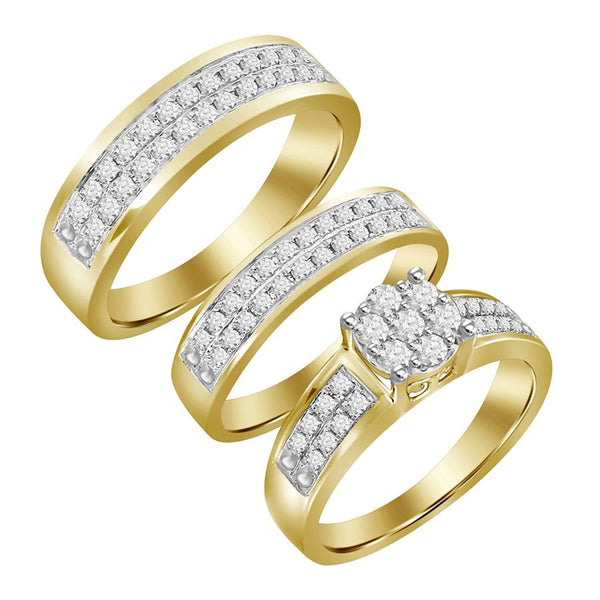 UNISEX TRIOS SET 1.00CT ROUND DIAMOND 10K YELLOW GOLD