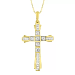 LADIES PENDANT 0.33CT ROUND/BAGUETTE DIAMOND 10K YELLOW GOLD