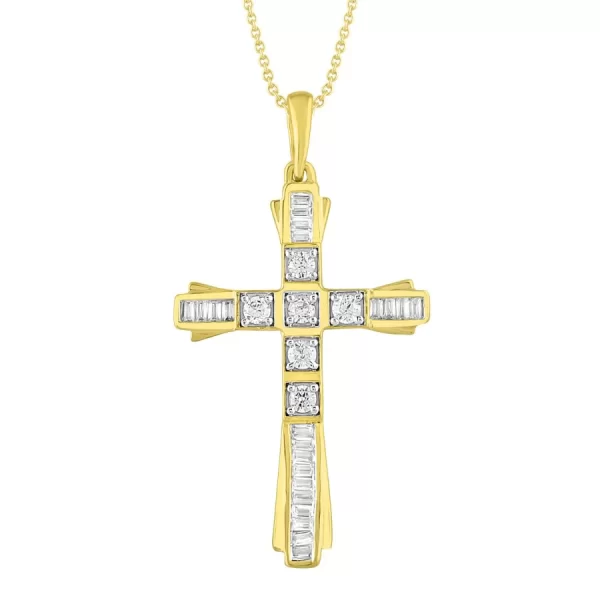 LADIES PENDANT 0.33CT ROUND/BAGUETTE DIAMOND 10K YELLOW GOLD