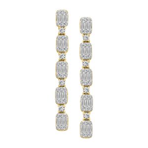 LADIES LINEAR EARRINGS 1.00CT ROUND/BAGUETTE DIAMOND 14K YELLOW GOLD