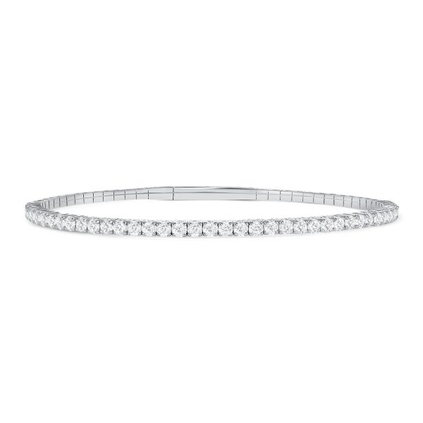 LADIES HALF FLEXIBLE BANGLE 1.00CT ROUND DIAMOND 14K WHITE GOLD